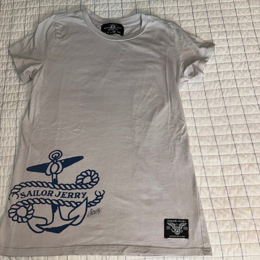 Sailor Jerry Anchor Graphic‎ T-Shirt Gray Kids XL Short Sleeve Cotton USA Made